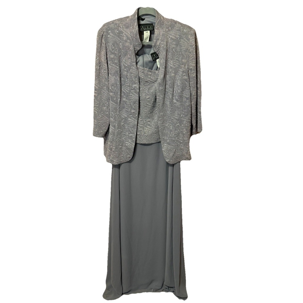 Alex Evenings NWT Women's 2-pc Dress & Jacket Set Lavender Glitter Chiffon Sz 18